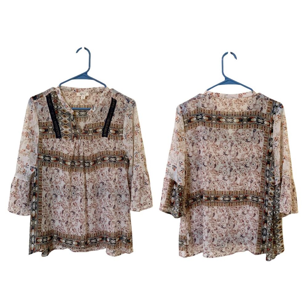 Style & Co Women's Petite Medium Boho Paisley Floral Sheer Peasant Blouse - Picture 8 of 9